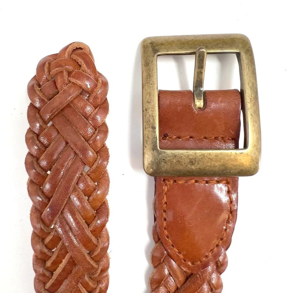 Liz Claiborne Womens S / P Leather Belt Braided Woven Cognac Brown Vintage 90's